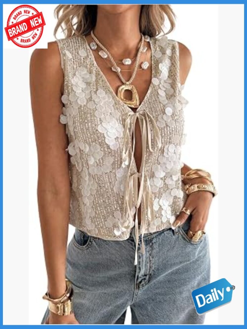 Sequin Lace Up Tank Top Sparkly Deep V Neck Sleeveless Party Crop Vest